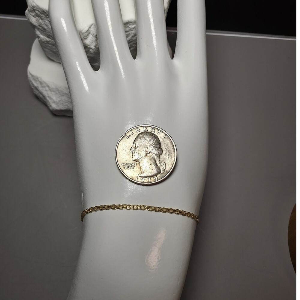 Solid 10k Yellow Gold 1.6mm Bizmark Dainty Bracelet 7.5 Inches - Picture 8 of 10